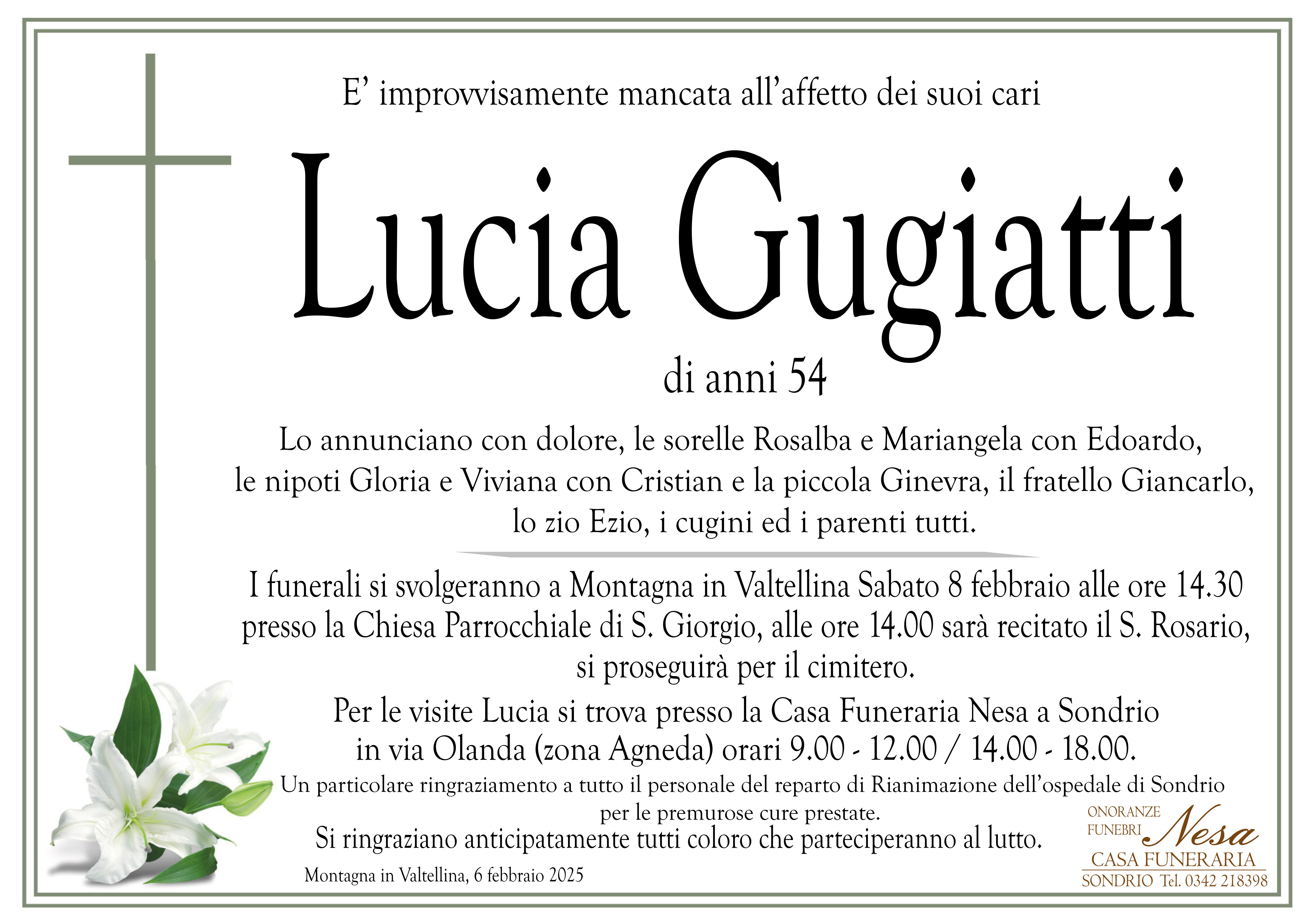 Necrologio LUCIA GUGIATTI